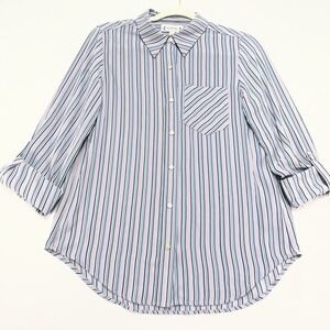 Nanette Lepore Striped Button Front Top Womens XS Roll Tab Sleeve Blouse‎ Pocket